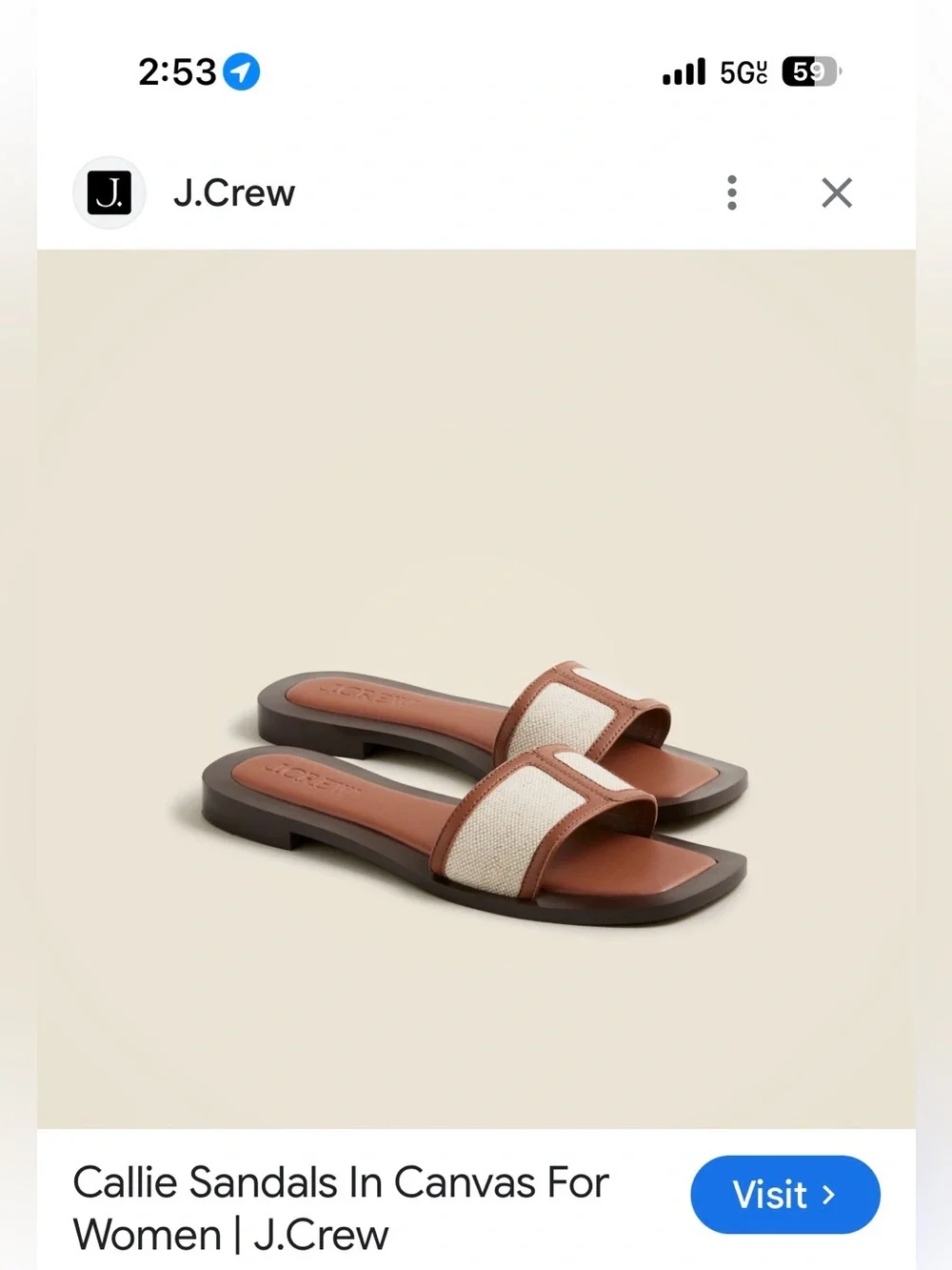 J.Crew Callie canvas brown leather sandals slides size 8